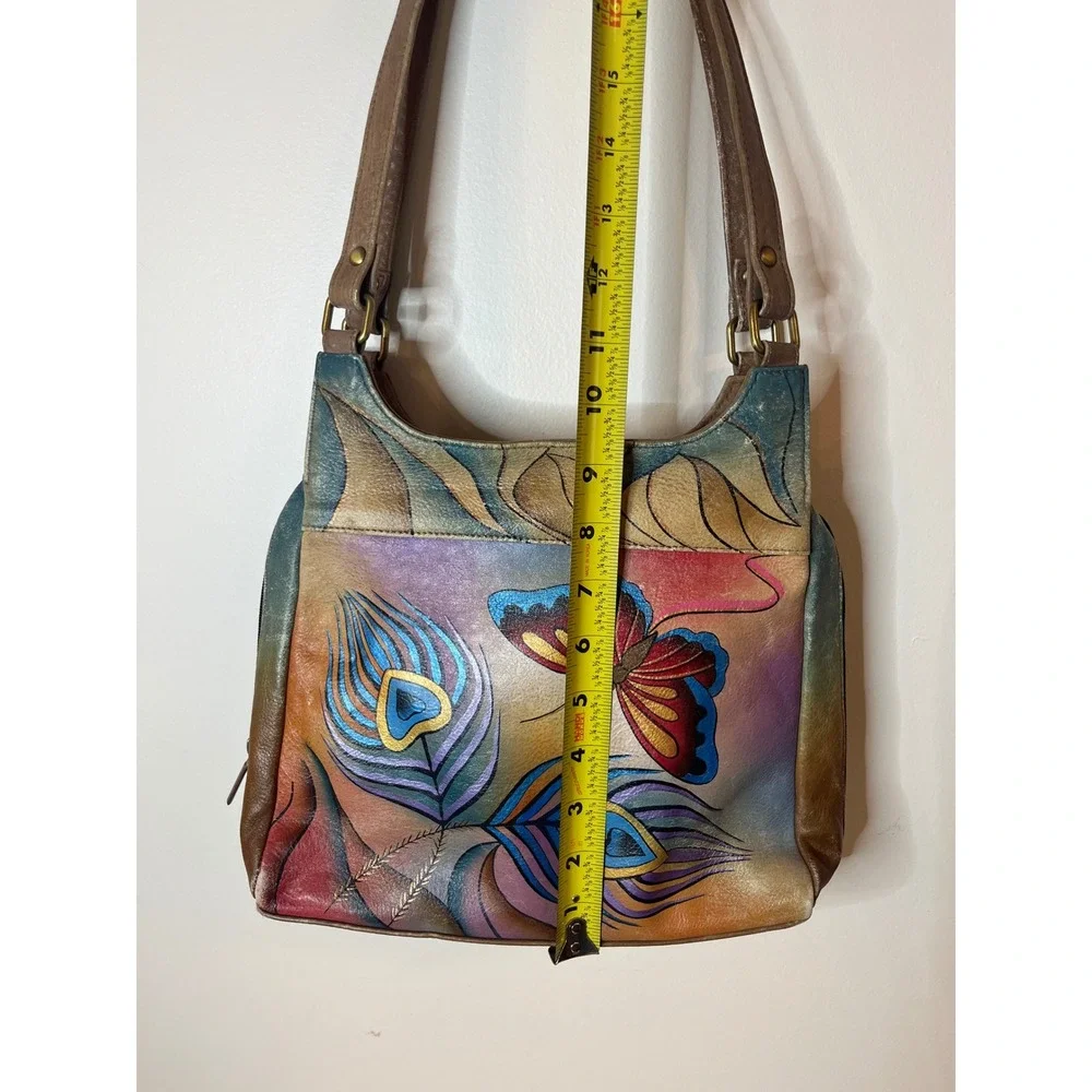 Anna by Anuschka Hand Painted Leather Butterfly Peacock Bag Vintage y2k Boho - Picture 7 of 7
